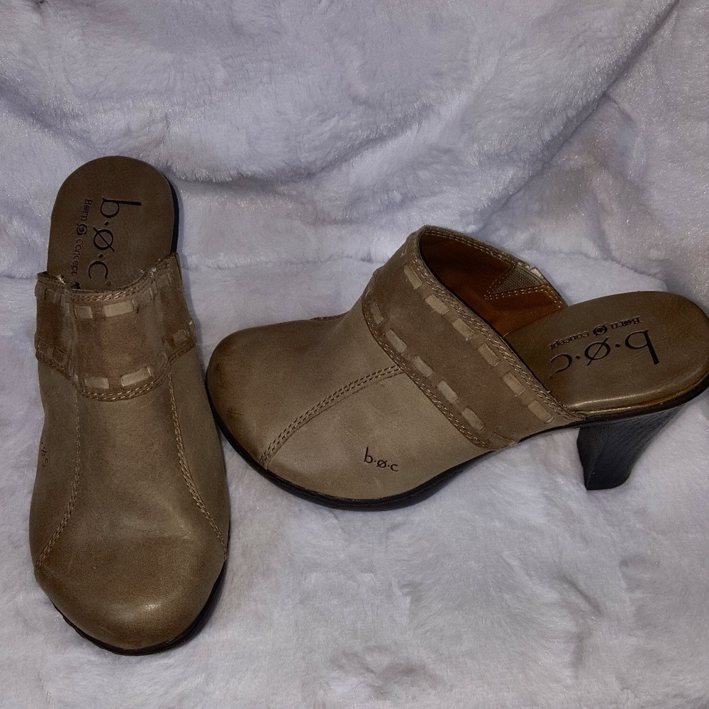 Born Concept tan clogs.